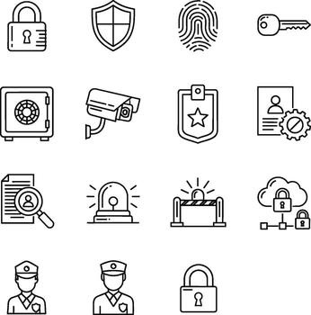 Security and Protection A Collection of Linear Icons on White vector