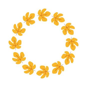 Simple maple leaves wreath isolated on white background. Orange autumn leaves circle border vector