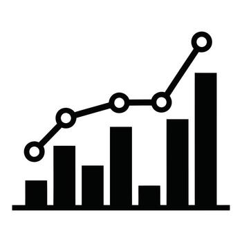 Growing bar chart and line graph silhouette isolated on white background vector