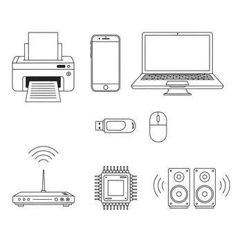 Computer, laptop, printer, mouse, mouse pad, mouse, keyboard, mouse, mouse pad vector