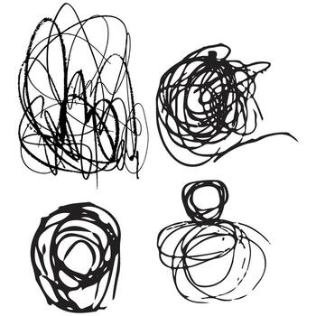set with various abstract blots drawn with a pencil in a round shape, for various designs and template designs vector