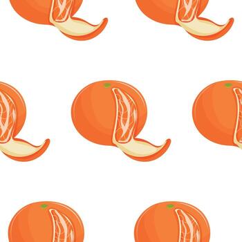 pattern with orange tangerines with one slice visible on a white background, for design, branding or packaging vector