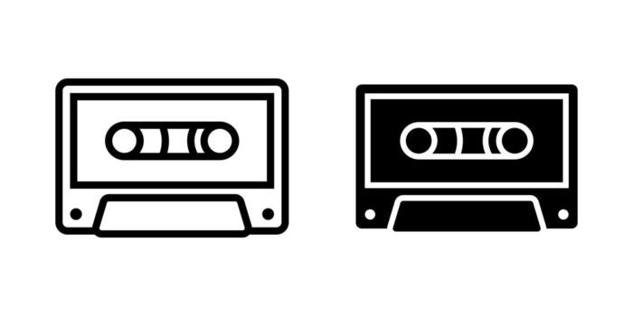 Cassette icon set. A simple line drawing illustration of an audio cassette tape, presented in a minimalist style. It is an icon graphic isolated on a white background. vector