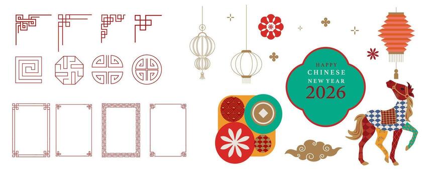 Chinese new year frame,border. year of horse abstract decoration element object vector