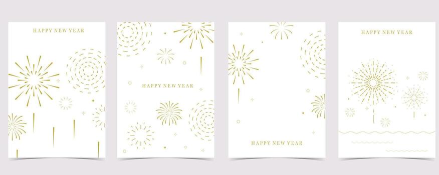Happy new year background with yellow firework on white background for invitation card vector