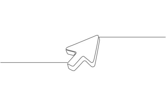 Continuous drawing of cursor arrow. One line icon of cursor arrow. A single line drawing of a cursor. Continuous line cursor icon vector