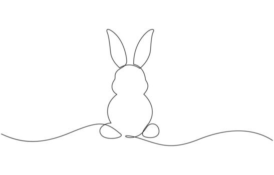 Easter Bunny in continuous one line drawing. Cute rabbit silhouette with ears in simple minimalistic style. Pro design vector