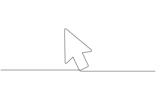 Continuous drawing of cursor arrow. One line icon of cursor arrow. A single line drawing of a cursor. Continuous line cursor icon pro stroke vector