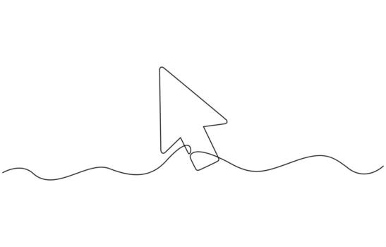 Continuous drawing of cursor arrow. One line icon of cursor arrow. A single line drawing of a cursor. Continuous line cursor icon pro outline vector