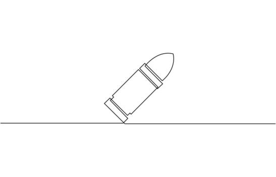 Single continuous line drawing of a bullets. One continuous line drawing of cartridge vector
