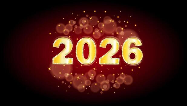 2026 new year celebration with glowing bubbles and sparkles on red background vector