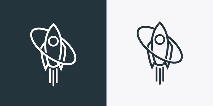 Rocket icon line outline spaceship launch flat isolated graphic vector