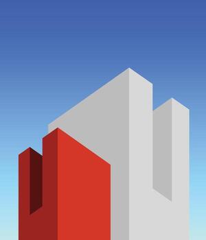 Abstract minimal building with blue sky background. Geometric Modern Architecture Illustration. Minimal Colorful Building on a Sunny Day. Abstract Shapes and Flat colorful building Design vector