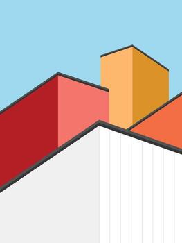Abstract minimal building with blue sky background. Geometric Modern Architecture Illustration. Minimal Colorful Building on a Sunny Day. Abstract Shapes and Flat colorful building Design. Modern. vector