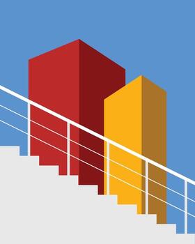 Abstract minimal building with blue sky background. Geometric Modern Architecture Illustration. Minimal Colorful Building on a Sunny Day. Abstract Shapes and Flat colorful building. vector