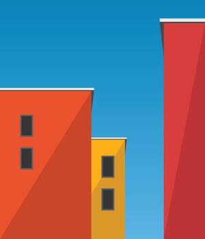 Abstract minimal building with blue sky background. Geometric Modern Architecture Illustration. Minimal Colorful Building on a Sunny Day. Abstract Shapes and Flat colorful building. Modern art. vector