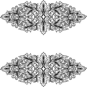 floral scroll ornament inspired by West Javanese batik style, decorative symmetrical leaf pattern design vector