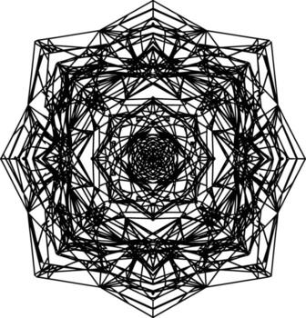 Abstract Geometric Mandala, an Intricate Star with Concentric Wired Fragments and a Complex Symmetrical Composition vector