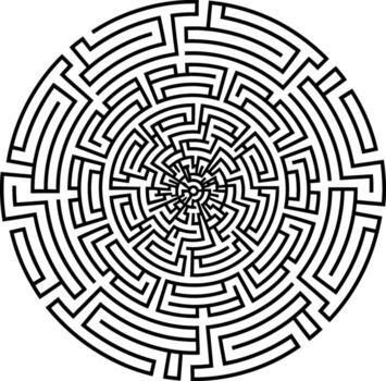 Abstract Circular Maze, an Intricate Labyrinth with Concentric Paths and a Complex Geometric Structure vector