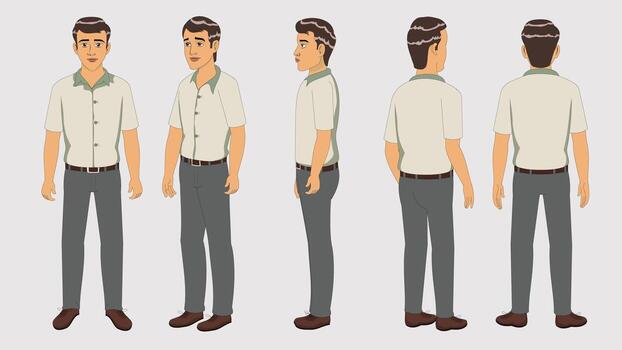 Illustration of a Man in Shirt and Pants from Multiple Angles Character Design vector