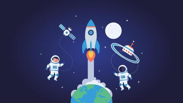astronut on the space with rocket vector