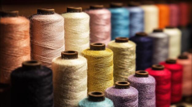 Colorful thread spools, shallow focus photo
