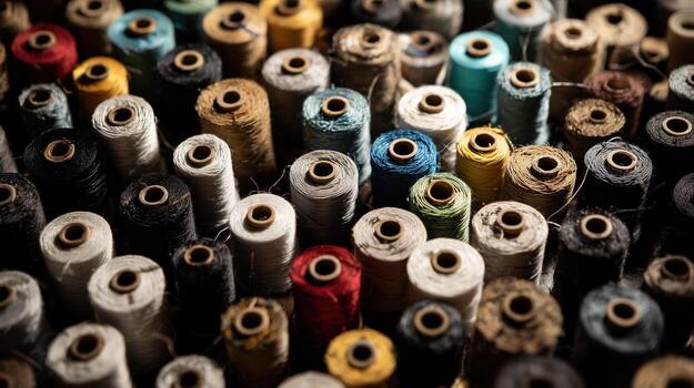Colorful spools of thread close-up photo