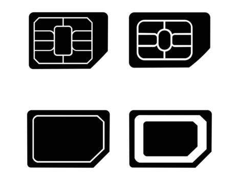 Four sim card icons in black isolated on white background for mobile devices vector