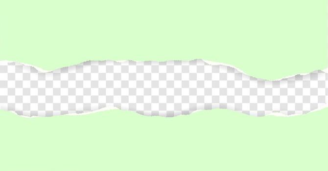 Green torn paper strip with rough ripped edges and soft shadow. Realistic horizontal banner design element for creative layouts, posters, or background templates. vector