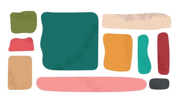 Set collection of winter color square and rectangle text boxes with grain texture. Hand drawn geometric shapes frames, banners in childish style vector