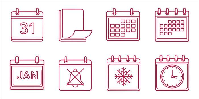 Calendar line icons set collection of different types of calendar date, time, month, year, season and more vector