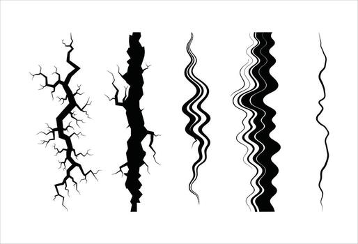 Collection of various crack silhouettes, representing damage, fracture, and imperfection in a simple and graphic way vector
