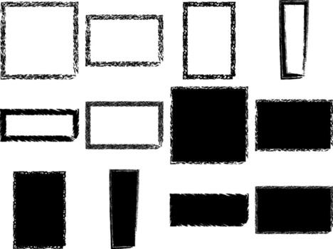 A Collection of Textured, Hand-Drawn Rectangle and Square Frames with a Grungy, Artistic Aesthetic vector