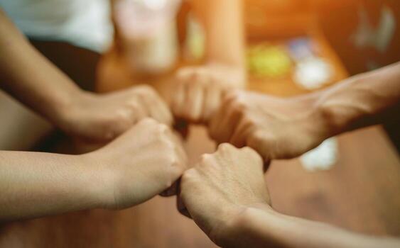 Teamwork, collaboration, unity in working, great group unity, goals for success in work. photo