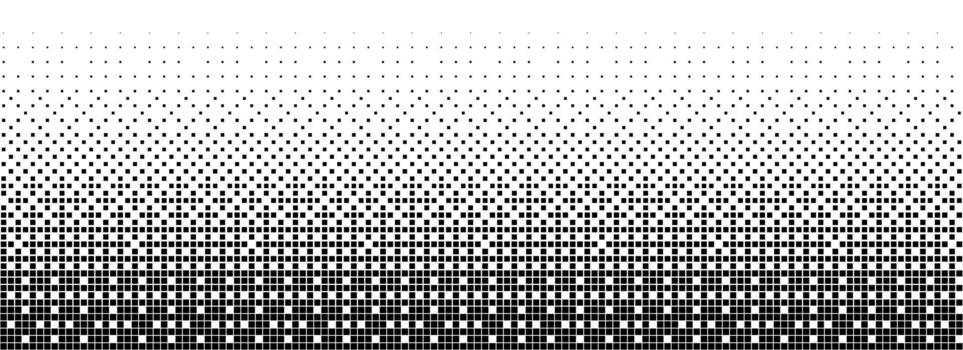 Binary halftone texture background. Square dot faded gradation wallpaper. Black and white squared pixels. Abstract glitchy 8 bit game backdrop. Comic bitmap dither screen tone overlay vector