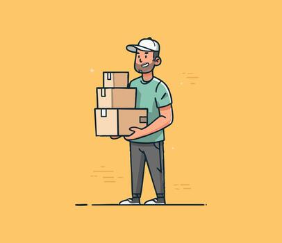 Delivery Driver with Stack of Boxes vector