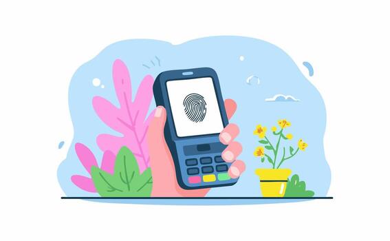 Cashless Payment Security with Fingerprint Scan vector