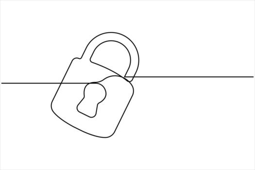 Continuous single line drawing of padlock single line of lock padlock outline vector