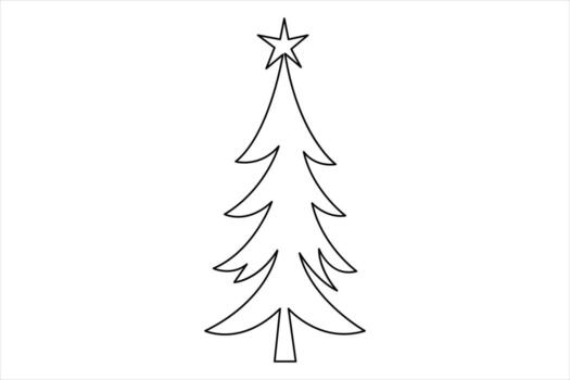 Christmas tree continuous one line art drawing of tree design. Christmas tree one line illustration vector