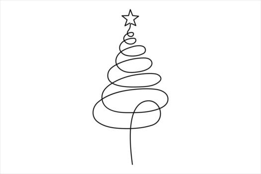 Christmas tree continuous single line art drawing of one line illustration isolated on white background vector
