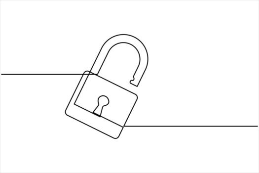 Continuous one line drawing of padlock single line of lock padlock continuous line art outline vector