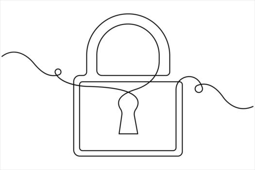 Continuous one line drawing of padlock single line of lock padlock continuous one line art outline vector