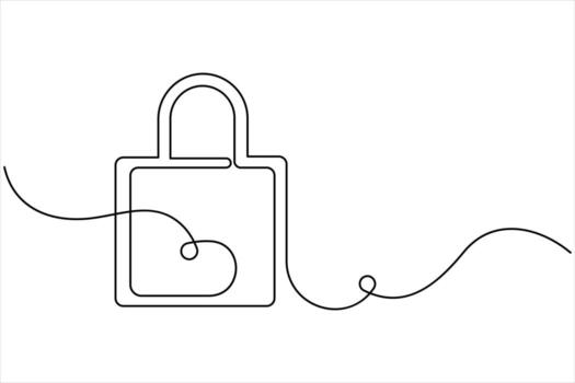 Continuous single line drawing of padlock single line of lock padlock continuous line art outline vector