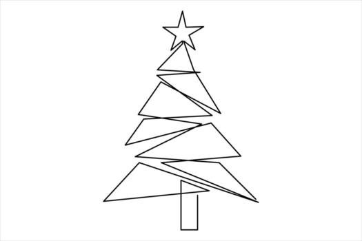 Christmas tree continuous single line art drawing of tree design vector