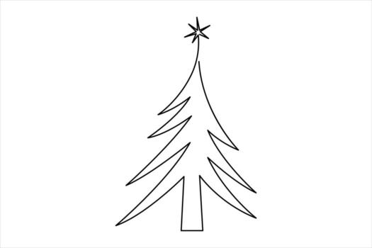 Christmas tree continuous one line art drawing of single line outline illustration isolated on white background vector