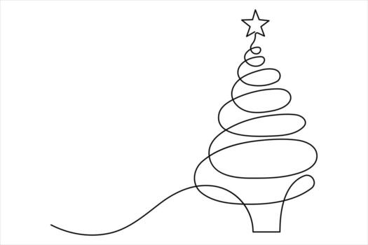 Christmas tree continuous one line art drawing of one line illustration isolated on white background vector