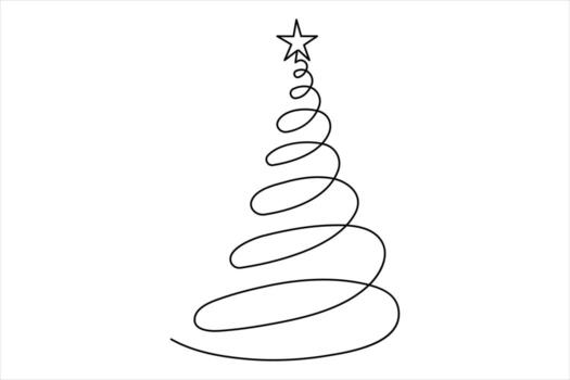 Christmas tree continuous one line art drawing of tree design. Christmas tree one line outline illustration isolated on white background vector