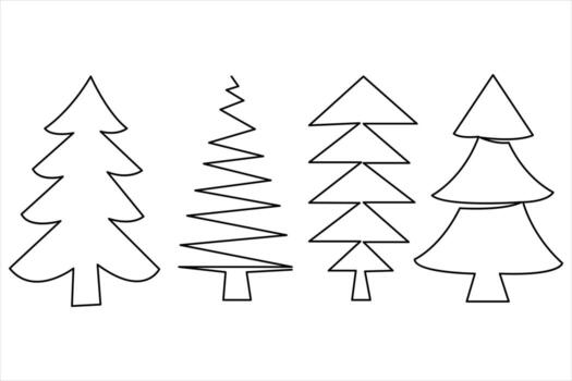 Christmas tree continuous one line art drawing of single line vector