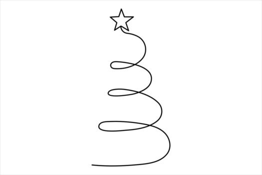 Christmas tree continuous one line art drawing of tree design. Christmas tree one line outline vector