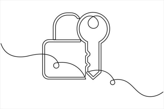 Continuous single line drawing of padlock single line of lock padlock continuous one line art vector